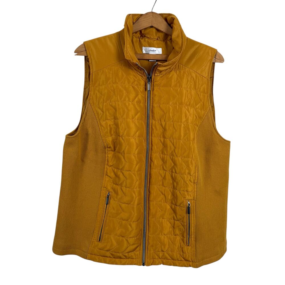 C.J. Banks Women Mustard Yellow Quilted Vest Size 1X Ribbed Layering Winter Fall